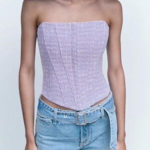 Lavender/lilac Tweed Corset Top - Hook & Eye Front strapless never worn